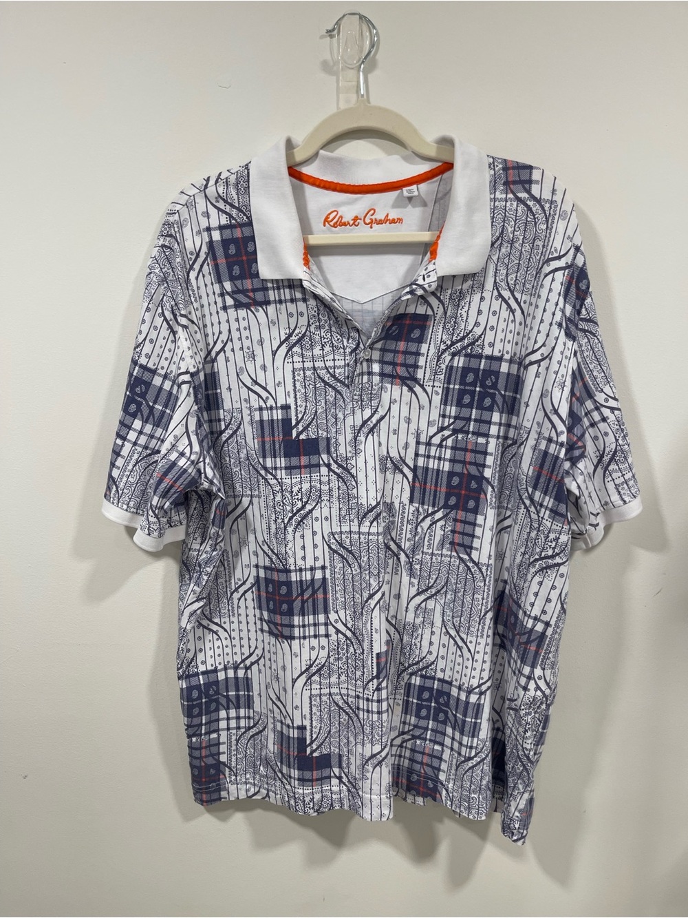 Robert Graham White Polo with Navy and Red Pattern